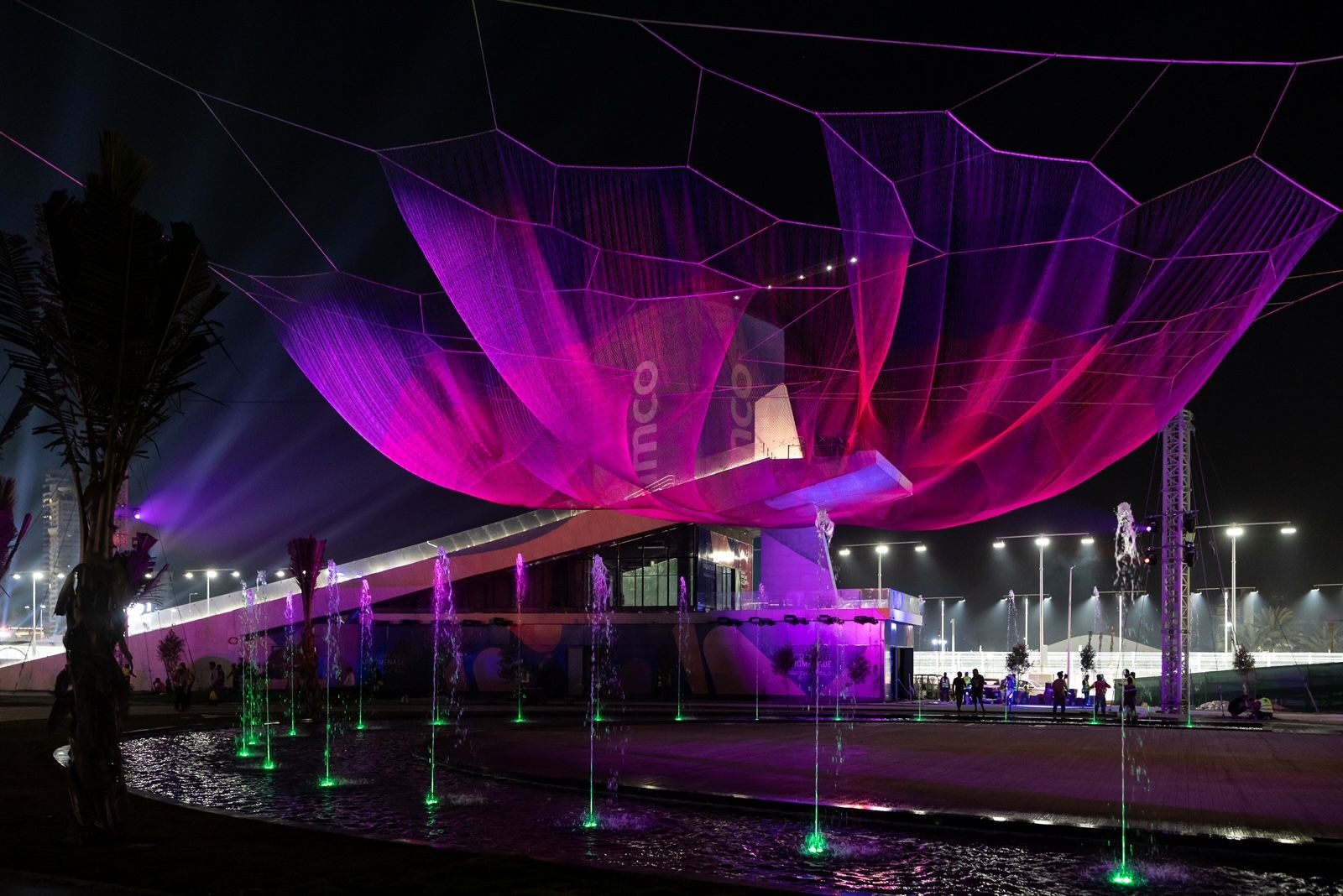 An illuminated installation at the Jeddah Art Promenade