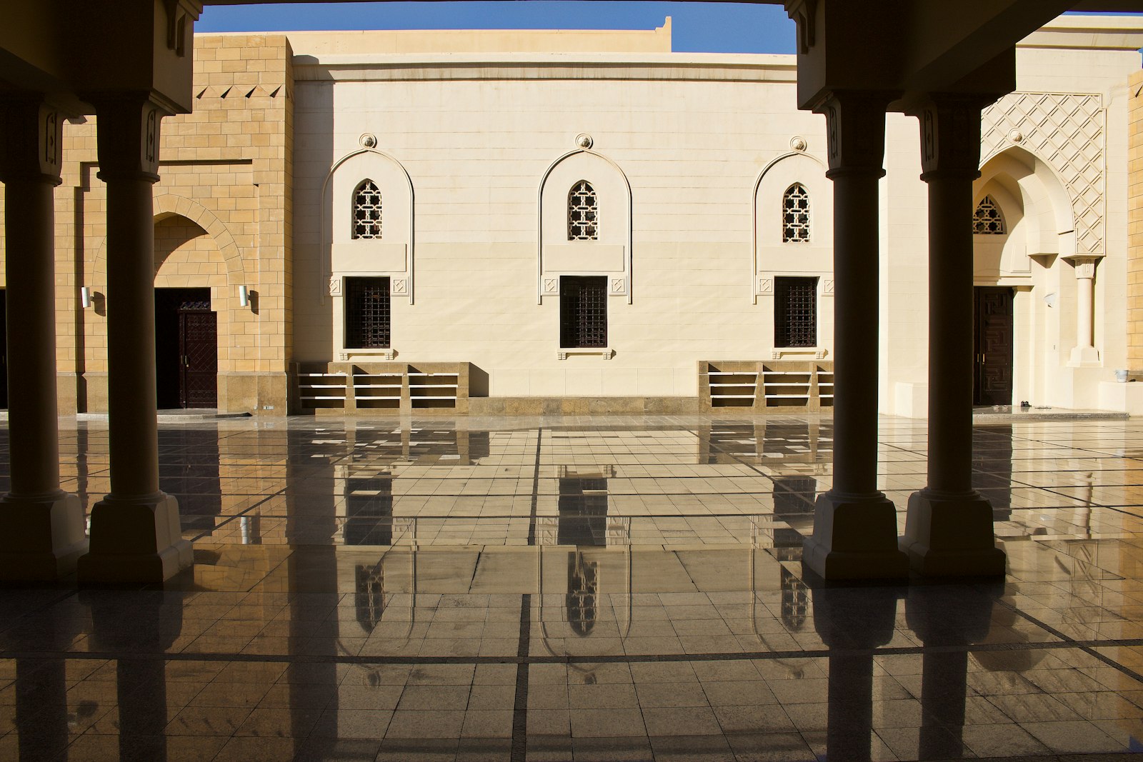White mosque architecture at National Museum Park in Riyadh
